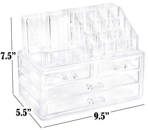 Clear Cosmetic Storage Organizer - Easily Organize Your Cosmetics, Jewelry and Hair Accessories. Looks Elegant Sitting on Your Vanity, Bathroom Counter or Dresser. Clear Design for Easy Visibility.