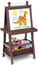 Evergreen Art Supply Kids Art Easel, 3 in 1 Double Durable Sided Art Easel with Chalk Board & Paper Roll, Two Storey Storage Space with Two Storage Bins