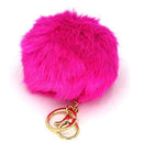 Miraclekoo Rabbit Fur Ball Pom Pom KeyChain Gold Plated Keychain with Plush for Car Key Ring or Handbag Bag Decoration (Orange Pink)