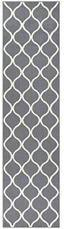 Maples Rugs Rebecca 2'6 x 10' Non Skid Hallway Carpet Entry Rugs Runners for Kitchen and Entryway, Grey/White