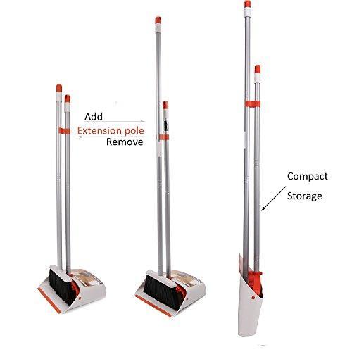 TreeLen Dust Pan and Broom/Dustpan Cleans Broom Combo with 40"/52" Long Handle for Home Kitchen Room Office Lobby Floor Use Upright Stand up Dustpan Broom Set (A Yellow Broom Set)