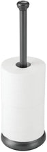 Load image into Gallery viewer, mDesign Decorative Metal Free-Standing Toilet Paper Holder Stand with Storage for 3 Rolls of Toilet Tissue - for Bathroom/Powder Room - Holds Mega Rolls - Satin
