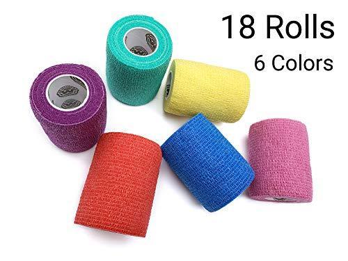 WildCow Vet Wrap Bulk, Bandage Wrap Vet Tape (2, 3 or 4 Inch), Assorted Colors (Pack of 6 or 18), Waterproof Self Adherent