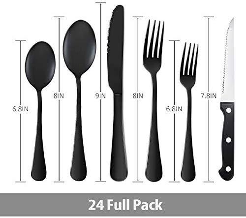 24 Piece Silverware Teivio  Set, Flatware Utensils Set Mirror Polished, Dishwasher Safe Service for 4, Include Knife/Fork/Spoon/Steak Knife/Wire Mesh Steel Cutlery Holder Storage Trays (Silver)