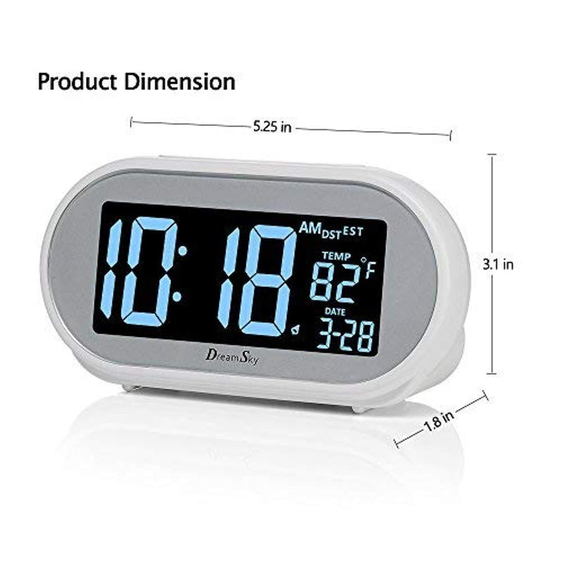 DreamSky Auto Time Set Alarm Clock with Snooze and Dimmer, Charging Station/Phone Charger with Dual USB Port .Auto DST Setting, 4 Time Zone Optional, Battery Backup. (White)