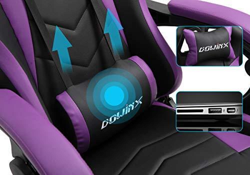 Dowinx Gaming Chair Ergonomic Racing Style Recliner with Massage Lumbar Support, Office Armchair for Computer PU Leather E-Sports Gamer Chairs with Retractable Footrest (Black&Purple)