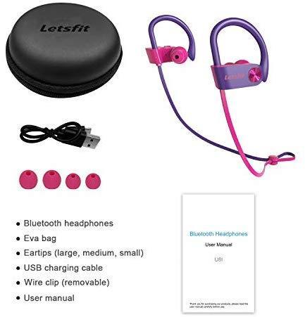 Bluetooth Headphones, Letsfit Wireless Headphones, IPX7 Waterproof Sports Earphones Gym Running, HD Stereo Headset w/Mic, 8 Hours Battery Noise Cancelling Bluetooth Earbuds