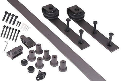 TMS 5 FT Country Antique Dark Coffee Steel Sliding Barn Wood Door Hardware Track Set