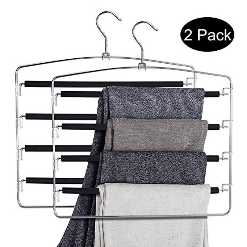 DOIOWN Pants Hangers Slacks Hangers Space Saving Non Slip Stainless Steel Clothes Hangers Closet Organizer for Pants Jeans Trousers Scarf (2-Pack, Large size17.1''High x 15.9''Width)