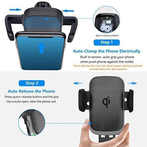 Wireless Car Charger Mount, Cshidworld Auto Clamping 10W/7.5W Qi Fast Charging Car Mount, Windshield Dashboard Air Vent Phone Holder Compatible with iPhone 11 Xs Max XR 8 Plus, Samsung S10 S9 S8