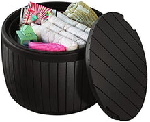 Load image into Gallery viewer, Keter Circa 37 Gallon Round Deck Box, Patio Table for Outdoor Cushion Storage, Brown
