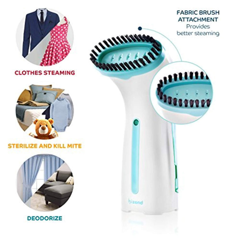 BIZOND Steamer for Clothes Mini - Portable, Handheld Garment Steamer for Travel and Home - No Spitting, Works at All Angles - Best Ironing Steamer for Clothing, Any Fabrics and Curtains (White)