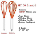 TEEVEA (Upgraded) 3 Pack Very Sturdy Kitchen Silicone Whisk Balloon Wire Whisk Set Egg Beater for Blending Whisking Beating Stirring Cooking Baking