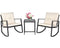 SUNCROWN Patio Rocking Chair Set, 3 Piece Brown Wicker Bistro Set Beige-White Cushion & Glass Coffee Table