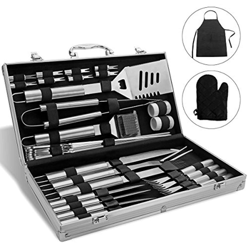 Monbix GL-70733 BBQ Grill Accessories, 33 Piece, Stainless Steel Utensils, Heavy Duty Grill Set with Aluminum Storage Case