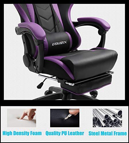 Dowinx Gaming Chair Ergonomic Racing Style Recliner with Massage Lumbar Support, Office Armchair for Computer PU Leather E-Sports Gamer Chairs with Retractable Footrest (Black&Purple)