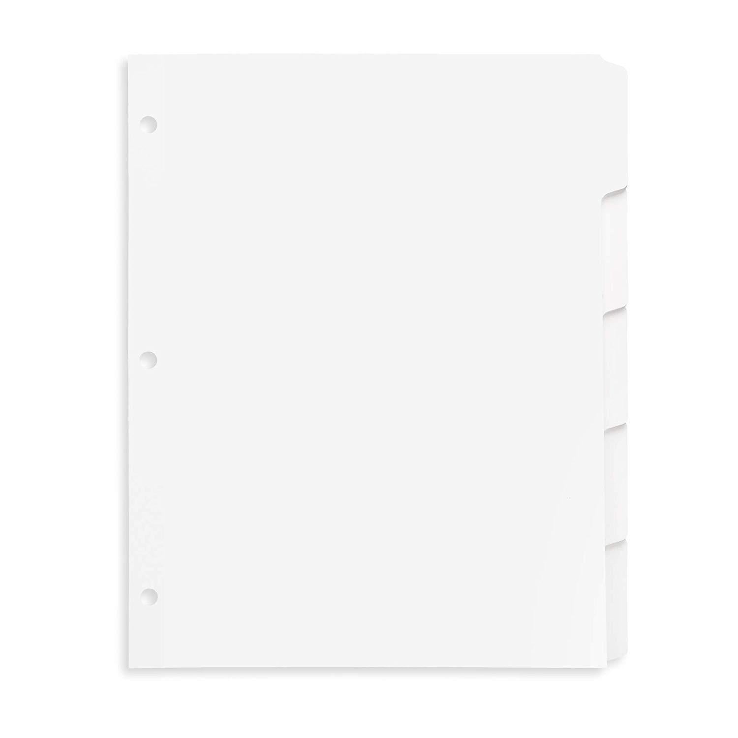 Blue Summit Supplies 3 Ring Binder Dividers with Reinforced Edge, 1/5 Cut Tabs, Letter Size, 3 Hole Punch Section Index Dividers for Binders, White, 100 Page Divider Pack