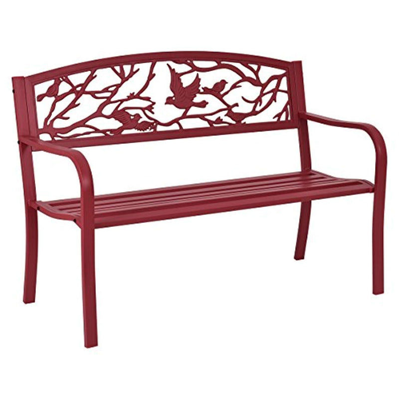 Giantex Patio Garden Bench Park Yard Outdoor Furniture Cast Iron Porch Chair (Red)