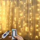 Juhefa Curtain Lights, USB Powered Fairy Lights String,IP64 Waterproof & 8 Modes Twinkle Lights for Parties, Bedroom Wedding,Valentines' Day Wall Decorations (300 LEDs,9.8x9.8Ft, Warm White)