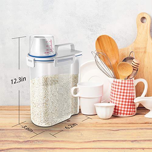 Mini Dry Food Storage Container - Rice Container with Pour Spout + Cup - Handy Dry Food Keeper for Sugar Beans Grain Candy 1.5L Blue