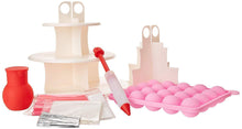 Load image into Gallery viewer, COMPLETE CAKE POP MAKER KIT - Jam packed with silicone cakepop baking mold, 120 lollipop sticks, candy and chocolate melting pot, decorating pen, bags, twist ties &amp; 3-Tier display stand holder
