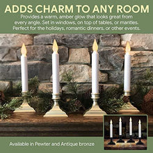 Load image into Gallery viewer, 612 Vermont Battery Operated LED Window Candles with Flickering Amber Flame, Automatic Timer, 9.75 Inches Tall (Pack of 4, Pewter)
