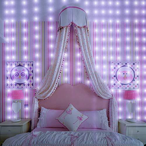 Juhefa Curtain Lights, USB Powered Fairy Lights String,IP64 Waterproof & 8 Modes Twinkle Lights for Parties, Bedroom Wedding,Valentines' Day Wall Decorations (300 LEDs,9.8x9.8Ft, Warm White)