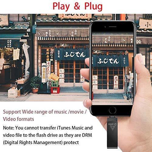 D-elfin Photo Stick for iPhone USB Flash Drive Memory Stick Backup Drive iOS Pendrive 128GB Photostick Mobile for External Storage iPad USB 3.0 iPhone OTG Android Type C iPhone Jump Drive (Black)