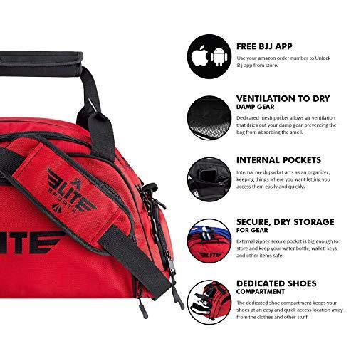 Elite Sports Boxing Gym Duffle Bag for MMA, BJJ, Jiu Jitsu Gear, Duffel Athletic Gym Backpack with Shoes Compartment