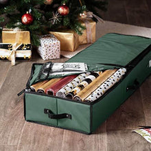 Load image into Gallery viewer, Premium Christmas Gift Wrap Organizer, Interior Pockets, fits 18-24 Standers Rolls, Underbed Storage, Wrapping Paper Storage Box by ZOBER
