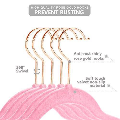 MIZGI Premium Kids Velvet Hangers (Pack of 50) with Copper/Rose Gold Hooks,Space Saving Ultra Thin,Non Slip Hangers use for Children's Skirt Dress Pants,Clothes Hangers by (Pink)