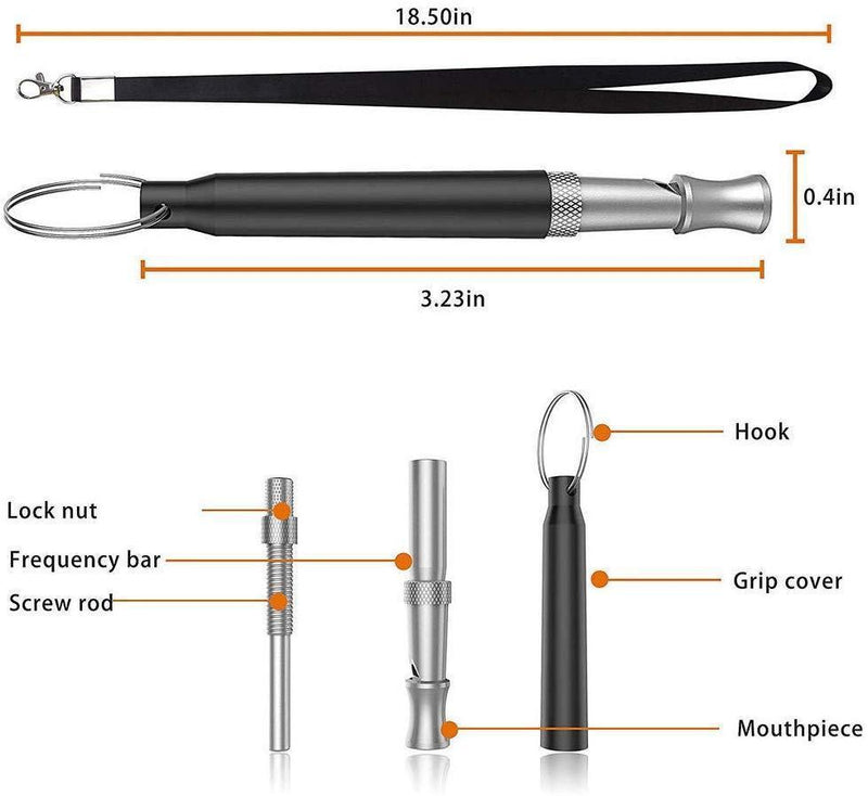 JBER Dog Whistle, Dog Training Whistle to Stop Barking Adjustable Frequency Ultrasonic Sound Training Tool Dog Bark Control with Free Premium Quality Lanyard 2 Pack Black Pet Whistle