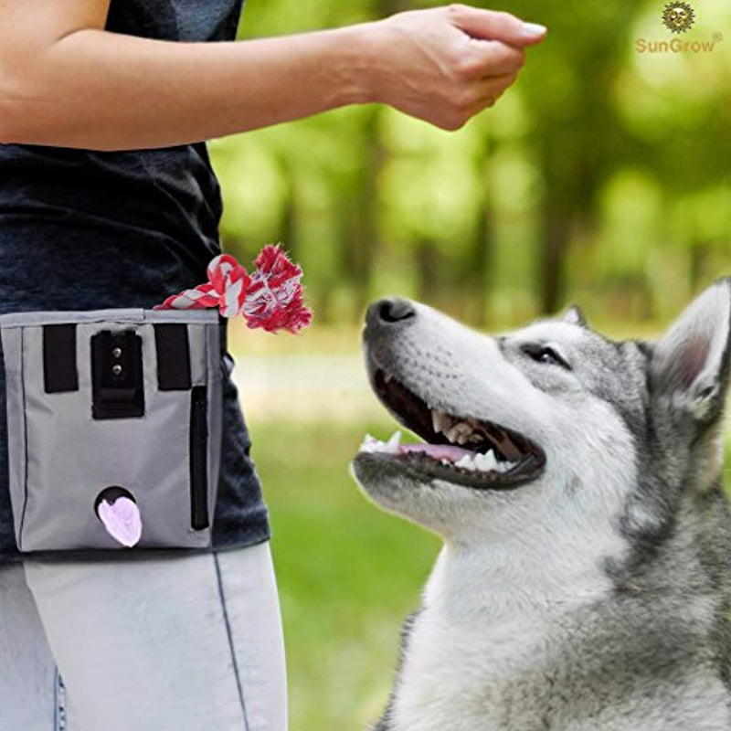 Dog Treat Pouch - Pet Snacks, Toys Training Tools Carrier Built-in Poop Bag Dispenser - Stylish, Multi-wear, Multipurpose - Weather-Resistant Nylon Fabric Material