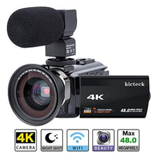 Load image into Gallery viewer, Video Camera Camcorder 4K kicteck Ultra HD Digital WiFi Camera 48.0MP 3.0 inch Touch Screen Night Vision 16X Digital Zoom Recorder with External Microphone and Wide Angle Lens,2 Batteries(4KMW)
