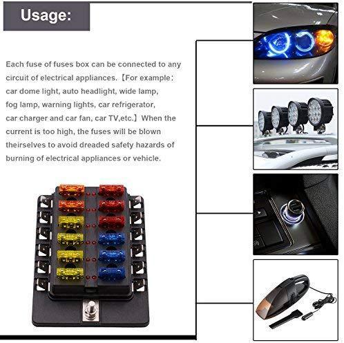 BlueFire 12 Way 30A 32V Blade Fuse Box Board with 24PCS Fuse + LED Warning Light for Car/Marine Boats/Automotive/Trike