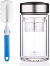 Load image into Gallery viewer, ONEISALL Double Wall Glass Travel Tea Mug with Stainless Steel Filter, Ultra Clear Spill-proof Strong Glass Tea Tumbler, 320ML (Champagne)
