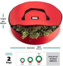 Load image into Gallery viewer, 2-Pack Christmas Wreath Storage Bag 36&quot; - Artificial Wreaths, Durable Handles, Dual Zipper &amp; Card Slot, Holiday Xmas Tear Resistant Storage Container 420D Oxford Fabric by ZOBER
