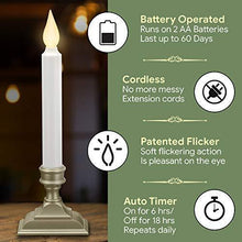 Load image into Gallery viewer, 612 Vermont Battery Operated LED Window Candles with Flickering Amber Flame, Automatic Timer, 9.75 Inches Tall (Pack of 4, Pewter)
