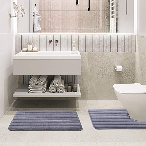 Office Marshal Bathroom Rugs Bath Mats for Bathroom Luxury Soft Anti-Slip Memory Foam 3 PCS Mats Set(U-Shaped 20"x24" Toilet Mat+30"x20" Shower Mat+17"x47" Bath Mat) Absorbent Bath Rugs Machine Washable