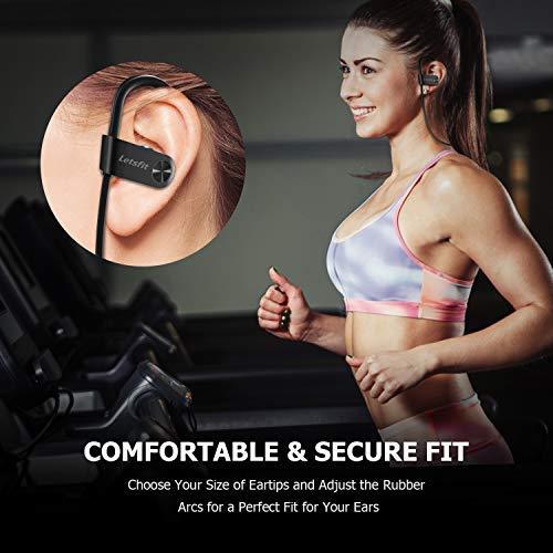 Bluetooth Headphones, Letsfit Wireless Headphones, IPX7 Waterproof Sports Earphones Gym Running, HD Stereo Headset w/Mic, 8 Hours Battery Noise Cancelling Bluetooth Earbuds