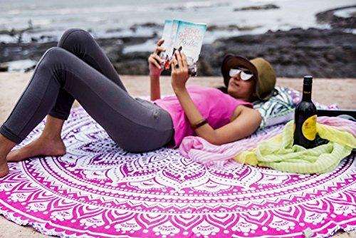 PAGISOFE Magenta Marvel Mandala Round Tapestry Hippie Indian Mandala Beach Blanket or Hippy Bohemian Table Cover or Boho Gypsy Cotton Tablecloth Beach Towel Meditation Round Yoga Mat - 72 Inches, Pink