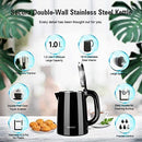 Secura Stainless Steel Double Wall Electric Kettle Water Heater for Tea Coffee w/Auto Shut-Off and Boil-Dry Protection, 1.0L (Black)