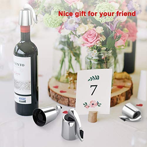 OHMAXHO Wine Stoppers, 4 Pack Stainless Steel Wine Saver, Reusable Wine Bottle Preserver with Silicone Plug, Keeps Your Wine Fresh Simply and Effectively