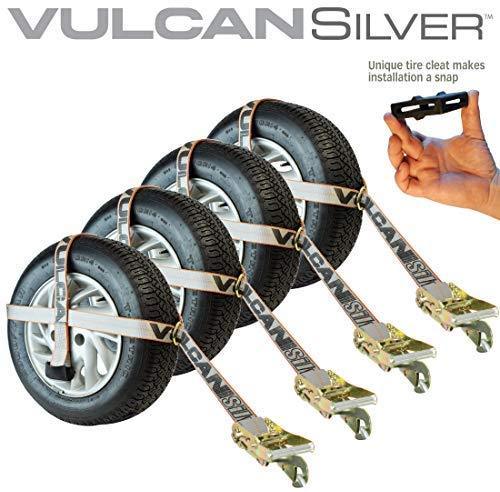 VULCAN High-Viz Adjustable Loop Auto Tie Downs with Snap Hook - 3300 lbs. Safe Working Load, 4 Pack - Easily Trailer Any Car, Truck, SUV, Jeep, Or Sportscar