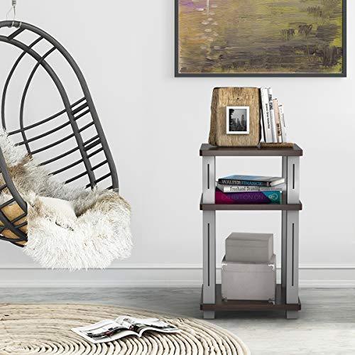 Tangkula End Table, 3-Tier Square Wood Storage Shelf Display Shelving Night Stand Sofa Side Table for Home Office (2, Black)