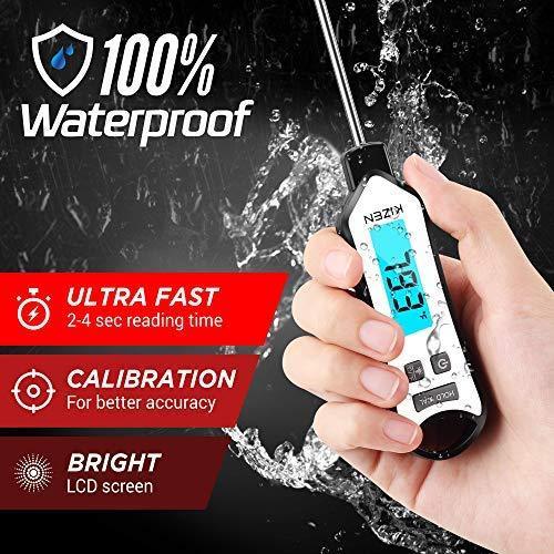 Kizen IP109 Waterproof Meat Thermometer with Long Probe Digital Instant Read Food Thermometer