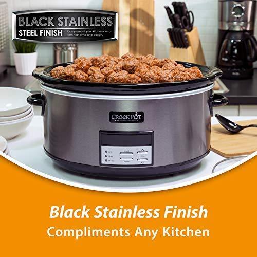 Crockpot Slow Cooker|8 Quart Programmable Slow Cooker with Digital Countdown Timer, Black Stainless Steel - SCCPVFC800-DS