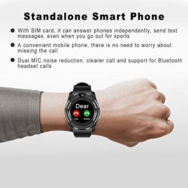 Smart Watch,Bluetooth Smartwatch Touch Screen Wrist Watch with Camera/SIM Card Slot,Waterproof Phone Smart Watch Sports Fitness Tracker Compatible Android Phone iOS Phones (V8-Black)