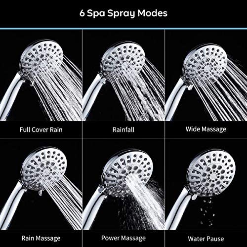 VOLUEX Handheld Shower Head with Hose - High Pressure 6 Setting Spray 4.3" Face Hand Held Adjustable Bracket Detachable Removable Water Saving Rainfall Showerheads