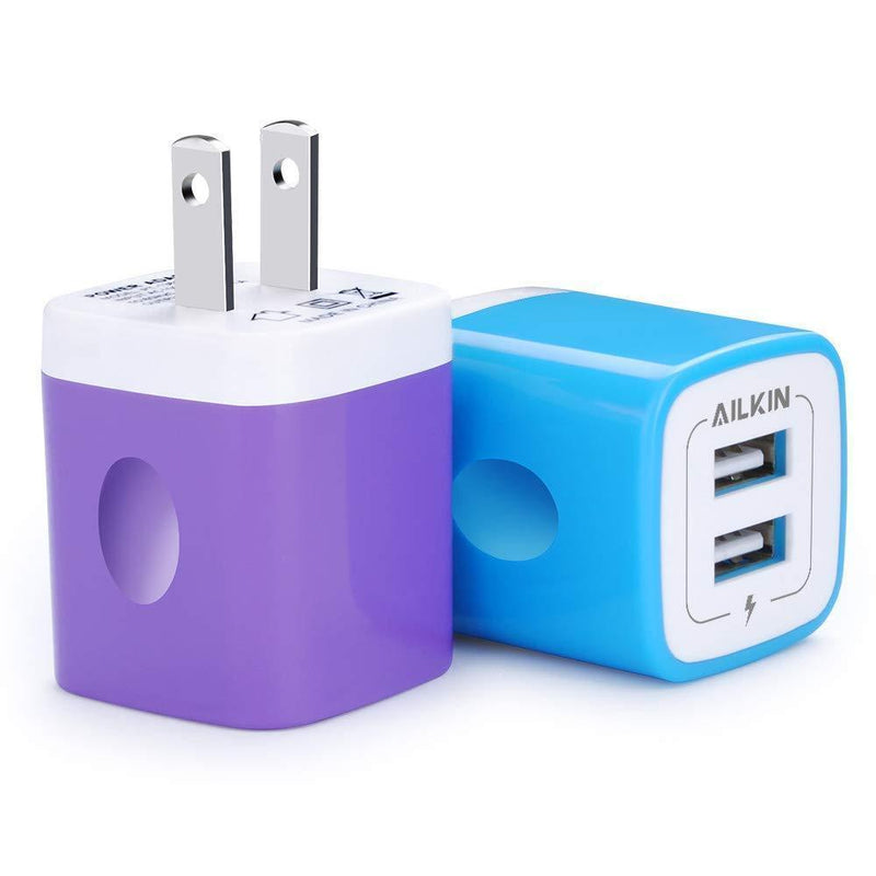 USB Wall Charger, Charger Adapter, Ailkin 2-Pack 2.1Amp Dual Port Quick Charger Plug Cube Replacement for iPhone 7/6S/6S Plus/6 Plus/6/5S/5, Samsung Galaxy S7/S6/S5 Edge, LG, HTC, Huawei, Moto, Kindle